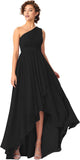 Women's One Shoulder Bridesmaid Dresses High Low Chiffon Formal Party Gowns with Pockets