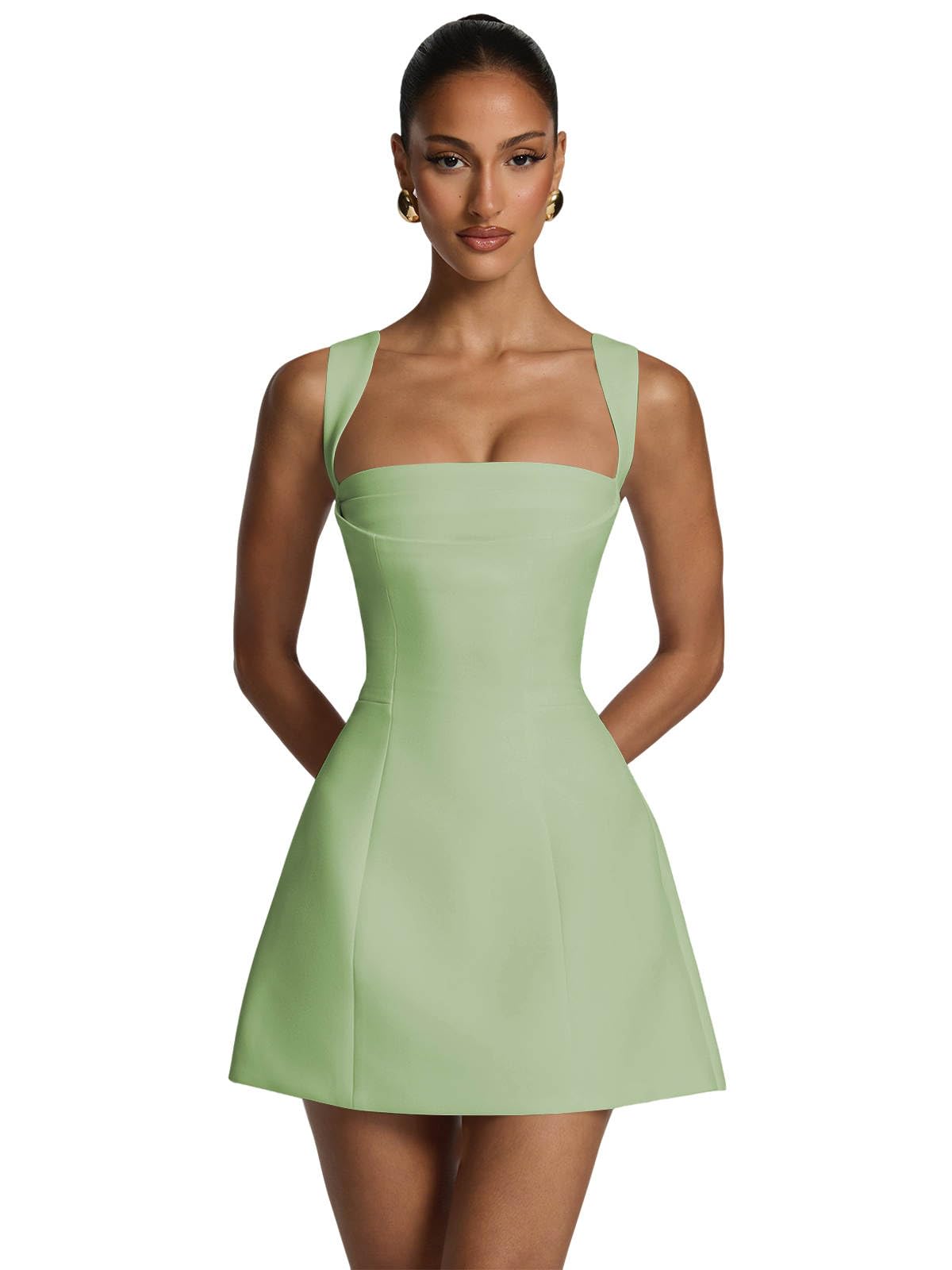 Satin Homecoming Dresses for Teens Square Neck Short Prom Dress Pleated A Line Corset Mini Cocktail Party Gown