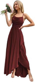 Spaghetti Strap Chiffon Bridesmaid Dresses for Women Long Ruched A-Line Cowl Neck Formal Evening Gowns with Slit