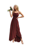 Spaghetti Strap Chiffon Bridesmaid Dresses for Women Long Ruched A-Line Cowl Neck Formal Evening Gowns with Slit