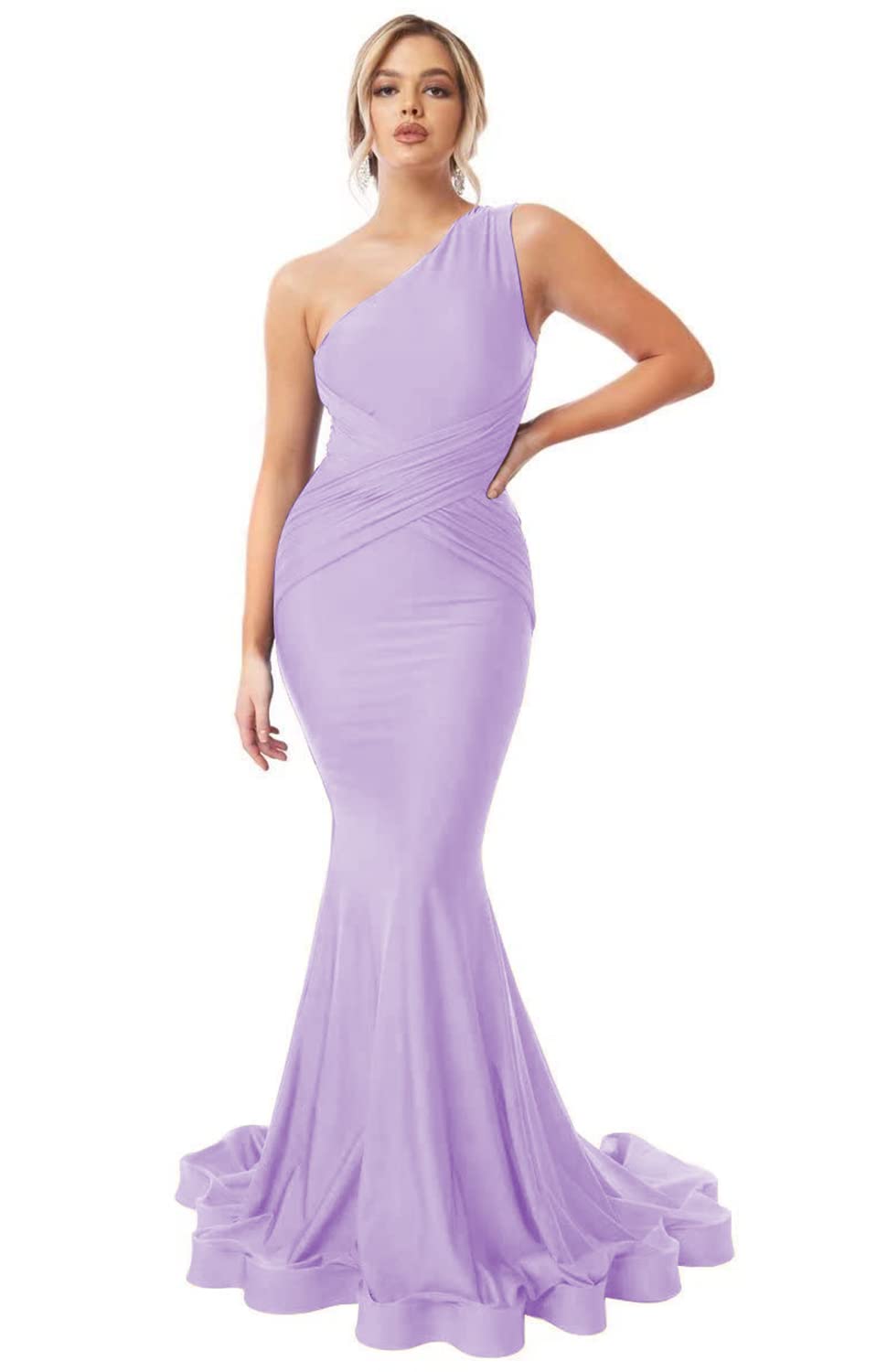 Womens One Shoulder Mermaid Bridesmaid Dresses for Wedding Long Tight Ruched Prom Dresses Evening Formal Gowns