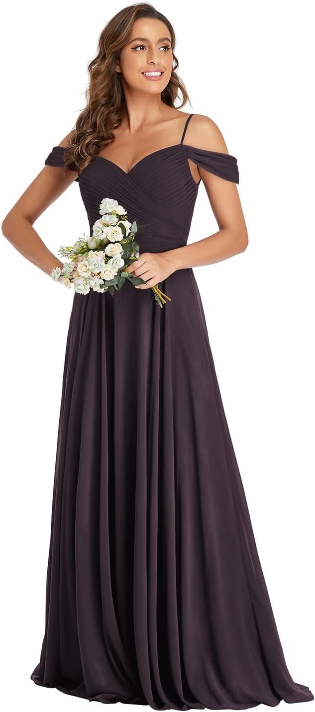 Off The Shoulder Chiffon Bridesmaid Dresses Long Spaghetti Straps A Line Formal Party Dress