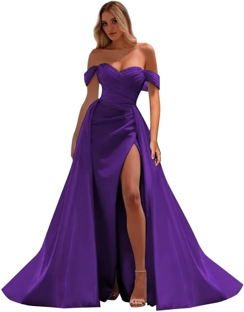Off The Shoulder Prom Dress 2027 Long Ball Gown with Slit Mermaid Satin Formal Dresses for Women