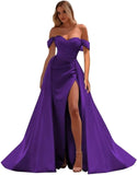 Off The Shoulder Prom Dress 2027 Long Ball Gown with Slit Mermaid Satin Formal Dresses for Women