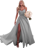 Trägerloses Ballkleid, langes Ballkleid, Satin-Brautkleid für die Braut, A-Linie, formelle Abendkleider mit Schlitz 