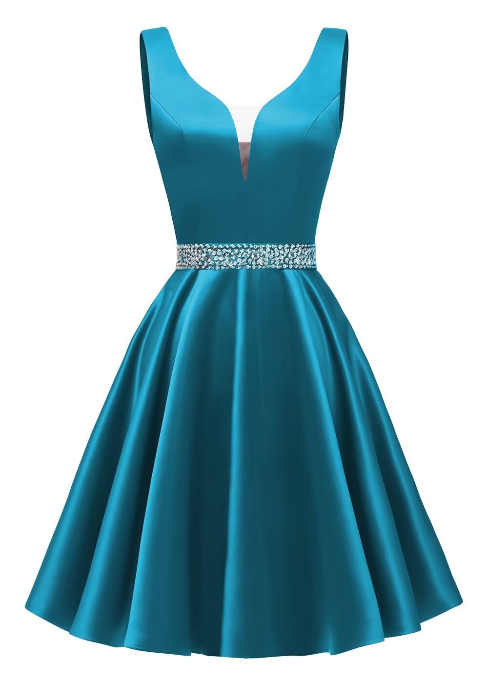 Satin Glitter Homecoming Dresses for Teens Short Prom Dress V-Neck Beaded Evening Formal Cocktail Party Gowns
