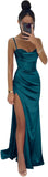 Women's Satin Prom Dresses 2025 Split Halter Mermaid Corset Beaded Formal Dresses Evening Gowns