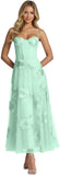 Jacquard Tulle Prom Dresses Spaghetti Straps Formal Evening Party Dress Tea Length
