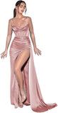 Spaghetti Straps Mermaid Prom Dresses Long Ball Gown 2025 Corset Sexy Slit Pleat Formal Evening Gowns