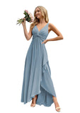 Women’s Long Bridesmaid Dresses Sleeveless V-Neck Formal Wedding Guest Chiffon Prom Gowns for Teens