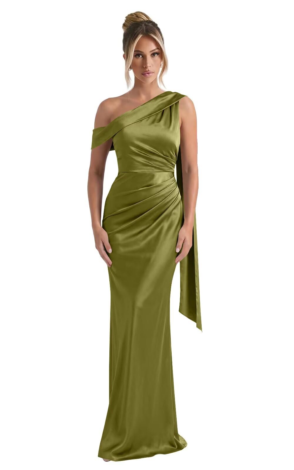 Kingbridal One Shoulder Bridesmaid Dresses for Women Mermaid Satin Formal Evening Maxi Dress