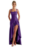 Mermaid Satin Bridesmaid Dresses for Women 2027 Long Ruffles High Low Prom Formal Evening Party Dress with Slit