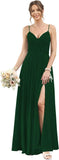 Vestidos de dama de honor largos con tirantes finos y bolsillos, plisados, formales, de noche, con abertura 