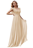 Women's V Neck Ruffle Chiffon Bridesmaid Dresses Long with Pockets Ruched Formal Dresses