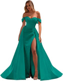 Off The Shoulder Prom Dress 2027 Long Ball Gown with Slit Mermaid Satin Formal Dresses for Women