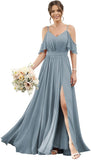 Women's Cold Shoulder Ruffle Sleeves Bridesmaid Dresses for Women 2025 Pleated Chiffon Formal Dresses with Slit