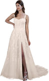 Kingbridal Gowns Lace Appliques Wedding Dresses for Bride Long V Neck Tulle Chiffon A-line Sleeveless Bridal Ball Gown for Women
