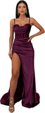 Ballkleider mit Wasserfallausschnitt, langen Spaghettiträgern, Illusion-Meerjungfrauen-Korsett, formelles Abendkleid mit Schlitz 