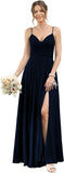 Vestidos de dama de honor largos con tirantes finos y bolsillos, plisados, formales, de noche, con abertura 