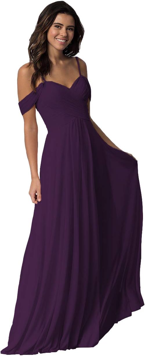 Schulterfreies Chiffon-Brautjungfernkleid mit Taschen für die Hochzeit 
