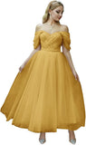 Tulle Tea Length Prom Dresses for Women Off The Shoulder Ball Gowns Teens Sweetheart Beaded Puffy Princess Dress