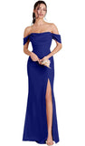 Kingbridal Gowns Off Shoulder Chiffon Bridesmaid Dresses for Women 2026 Long Ruched Cowl Neck Formal Evening Party Dress with Slit