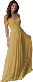 Schulterfreies Chiffon-Brautjungfernkleid mit Taschen für die Hochzeit 