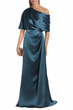Satin Mother of The Bride Dresses for Wedding One Shoulder Formal Dress with Sleeves Mermaid Evening Party Gowns