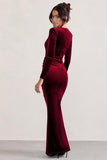 Long Sleeve Mermaid Bridesmaid Dresses for Wedding 2027 Long Velvet Tight Prom Formal Evening Party Gown with Slit