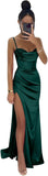 Women's Satin Prom Dresses 2025 Split Halter Mermaid Corset Beaded Formal Dresses Evening Gowns