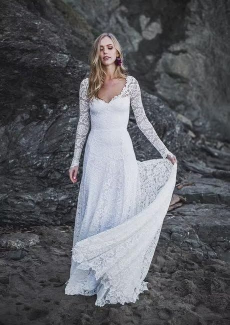 Women's Beach Wedding Dresses for Bride 2025 Long Lace Wedding Bridal Gowns