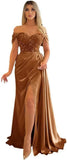 Off Shoulder Beaded Satin Bridesmaid Dresses for Women 2027 Mermaid Prom Dress with Slit