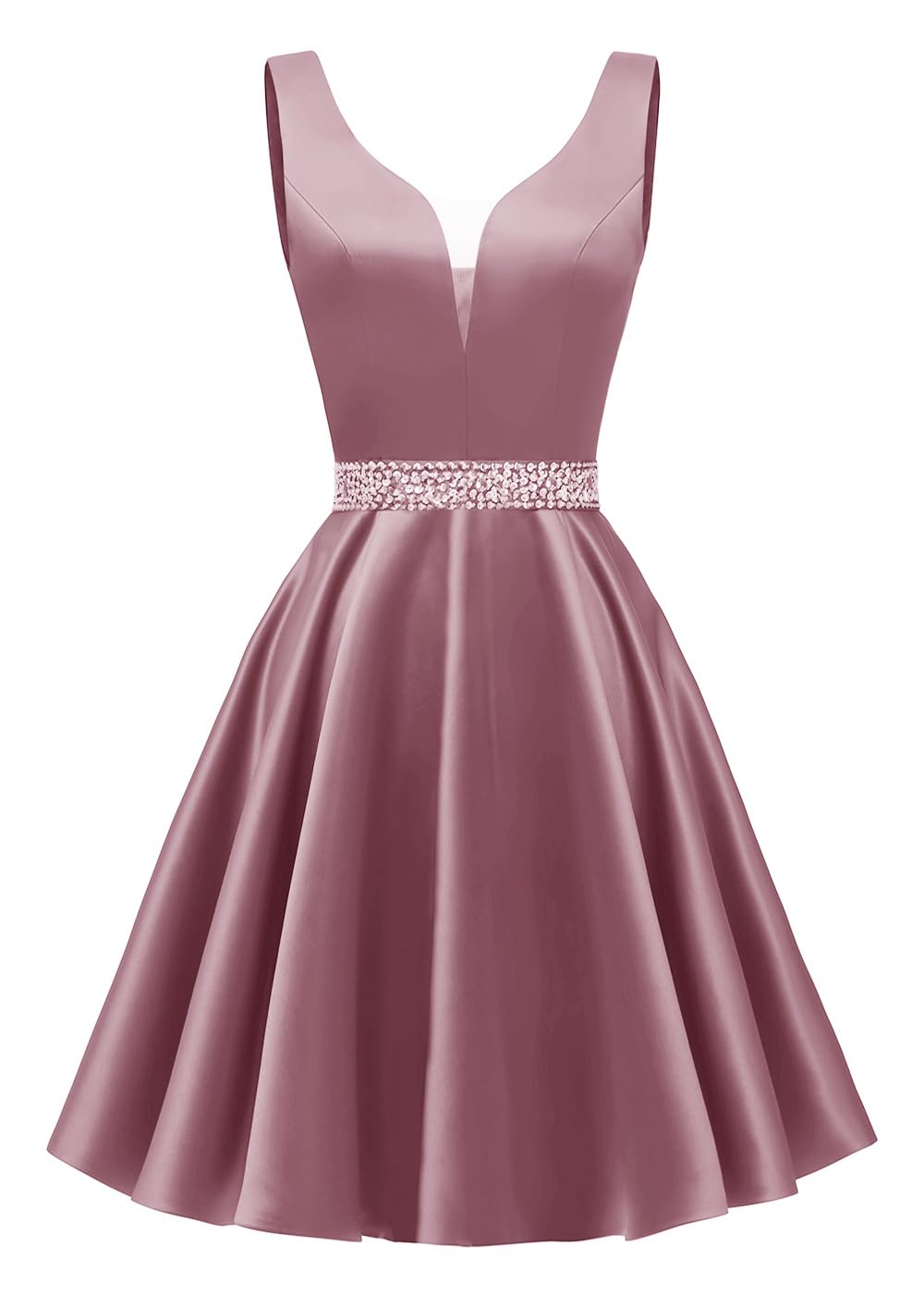 Satin Glitter Homecoming Dresses for Teens Short Prom Dress V-Neck Beaded Evening Formal Cocktail Party Gowns