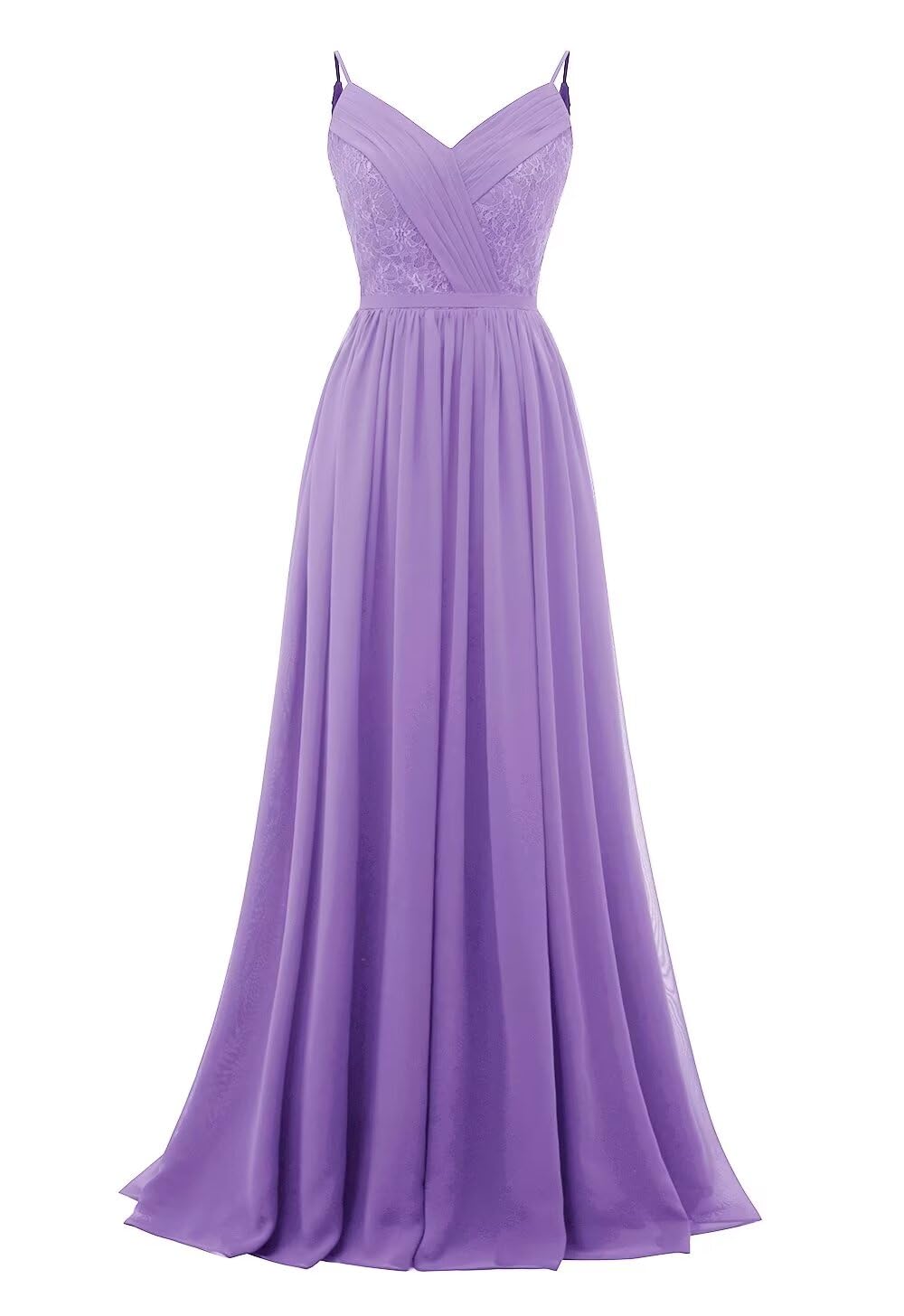 Women's Lace Chiffon Bridesmaid Dresses for Wedding Long Spaghetti Straps Bodice Formal Party Gown with Pockets