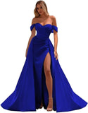 Off The Shoulder Prom Dress 2027 Long Ball Gown with Slit Mermaid Satin Formal Dresses for Women