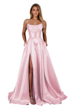Satin Prom Dresses for Teens Long A-Line Cowl Neck Formal Evening Gown with Slit 2026 Maxi Ball Gowns