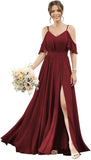 Women's Cold Shoulder Ruffle Sleeves Bridesmaid Dresses for Women 2025 Pleated Chiffon Formal Dresses with Slit