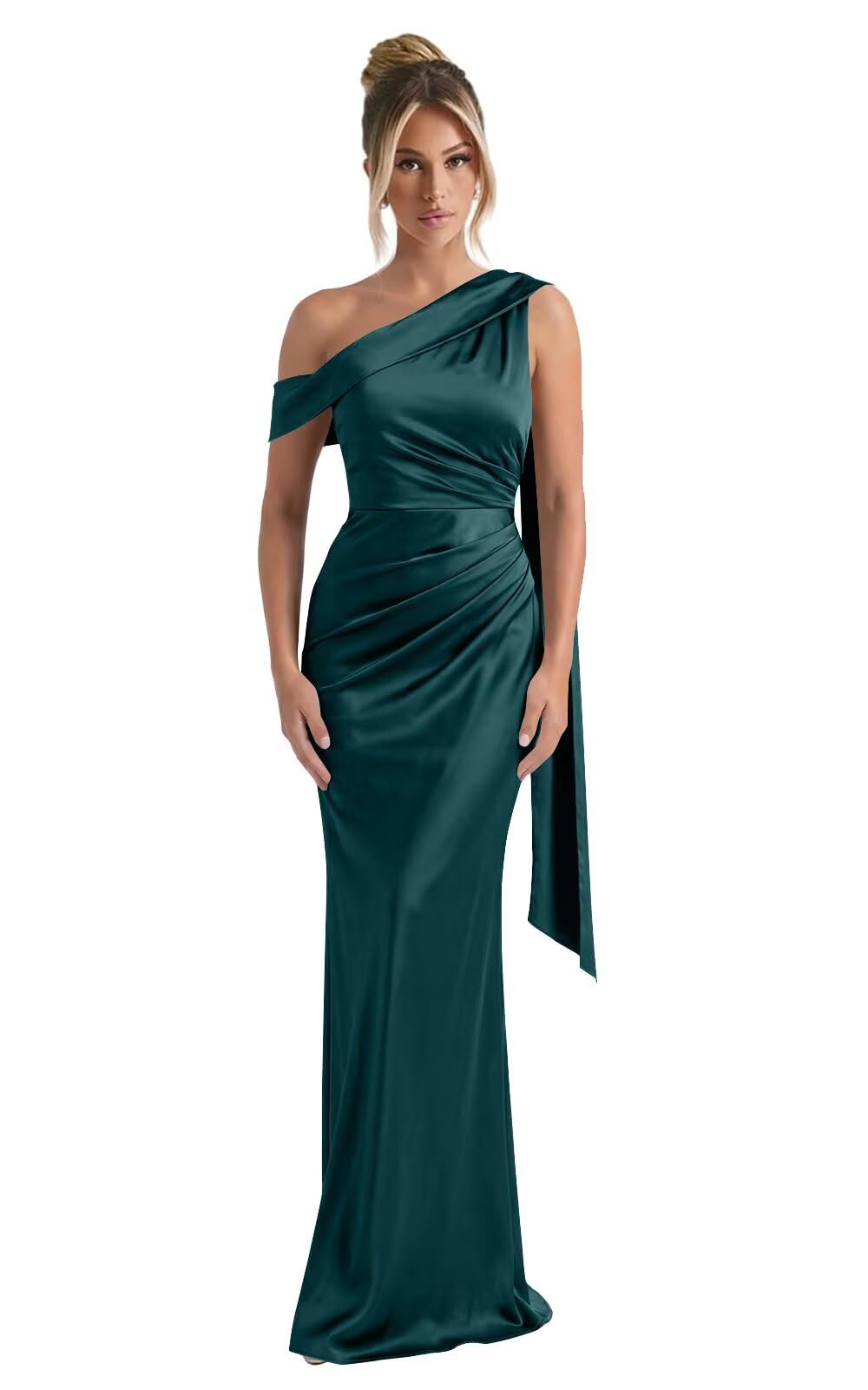 Kingbridal One Shoulder Bridesmaid Dresses for Women Mermaid Satin Formal Evening Maxi Dress