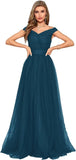 Schulterfreies Ballkleid, langes Ballkleid für Damen, A-Linie, Herzausschnitt, mehrlagiges Tüllkleid für Hochzeit, Abendparty 