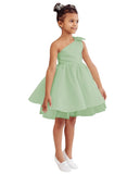 One Shoulder Flower Girl Dresses for Wedding Toddler Short Tutu Satin Tulle Girl Dress for Birthday Formal Party