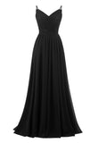 Women's Lace Chiffon Bridesmaid Dresses for Wedding Long Spaghetti Straps Bodice Formal Party Gown with Pockets