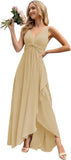 Women’s Long Bridesmaid Dresses Sleeveless V-Neck Formal Wedding Guest Chiffon Prom Gowns for Teens