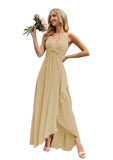 Women’s Long Bridesmaid Dresses Sleeveless V-Neck Formal Wedding Guest Chiffon Prom Gowns for Teens