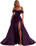 Vestidos de fiesta de satén con hombros descubiertos, corte sirena, fruncido, de noche formal, para mujer 