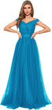 Schulterfreies Ballkleid, langes Ballkleid für Damen, A-Linie, Herzausschnitt, mehrlagiges Tüllkleid für Hochzeit, Abendparty 