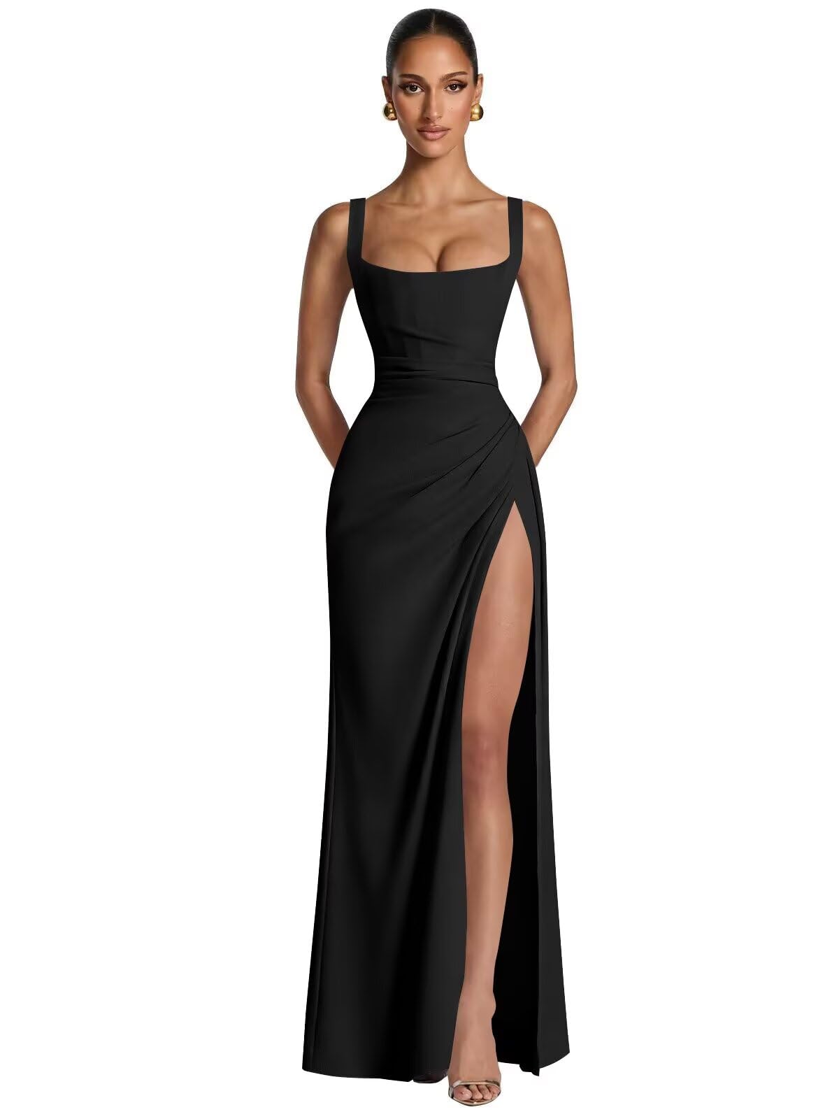 Kingbridal Mermaid Bridesmaid Dresses for Women Square Neck Formal Dress with Slit