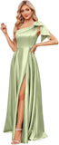 One Shoulder Bridesmaid Dresses for Women 2027 Long Satin A-line Formal Evening Party Dress with Slit