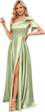 One Shoulder Bridesmaid Dresses for Women 2027 Long Satin A-line Formal Evening Party Dress with Slit