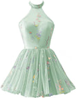 Vestidos de fiesta formales de tul con bordado floral corto para mujer 2023