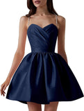 Satin Homecoming Dresses for Teens Spaghetti Straps Short Prom Dress A-Line Cocktail Wedding Guest Dress